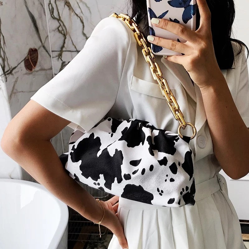 Print gold chain handbag